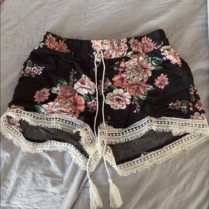 Black floral lace shorts
